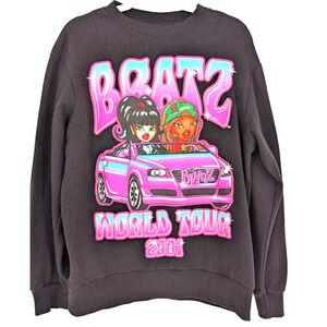 VTG Y2K Bratz Dolls World Tour 2001 Graphic Black Crewneck Oversized Sweatshirt